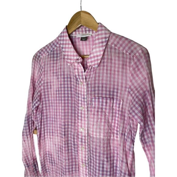 Anthropologie Pilcro Letterpress Cate Gingham Purple Tie Dye Button Down Shirt - Picture 3 of 8